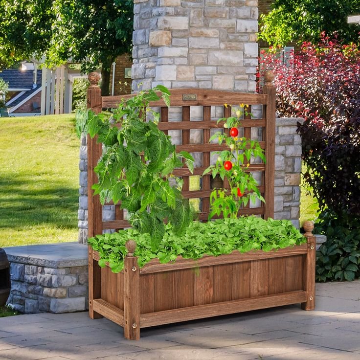 costway solid wood planter box with trellis weather-resistant outdoor
