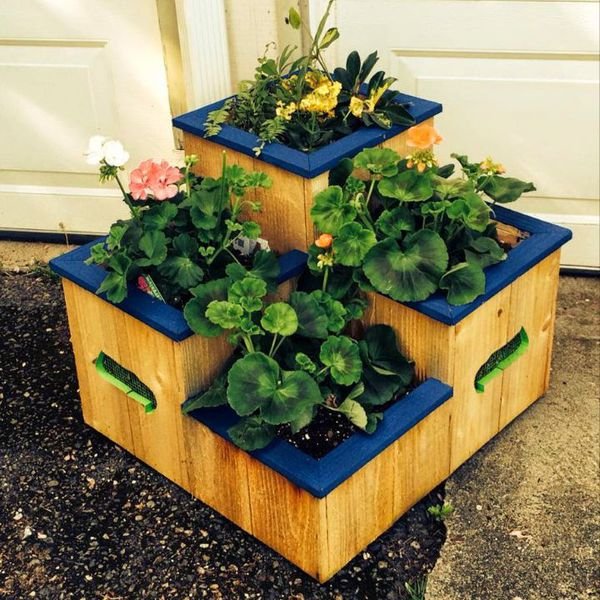 3 tiered cedar planter box. approx. 22"x22" base w/ boxes measuring 18
