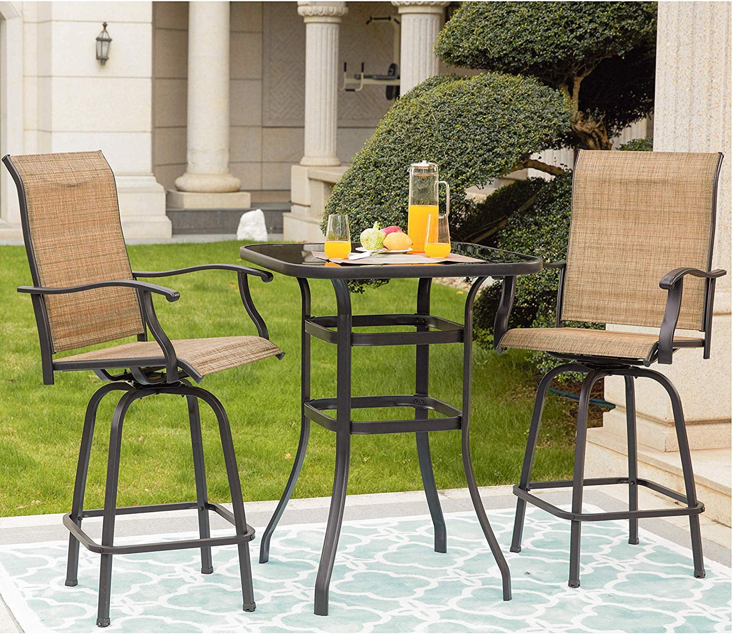 zimtown all weather black patio swivel bistro sets,2 piece height bar