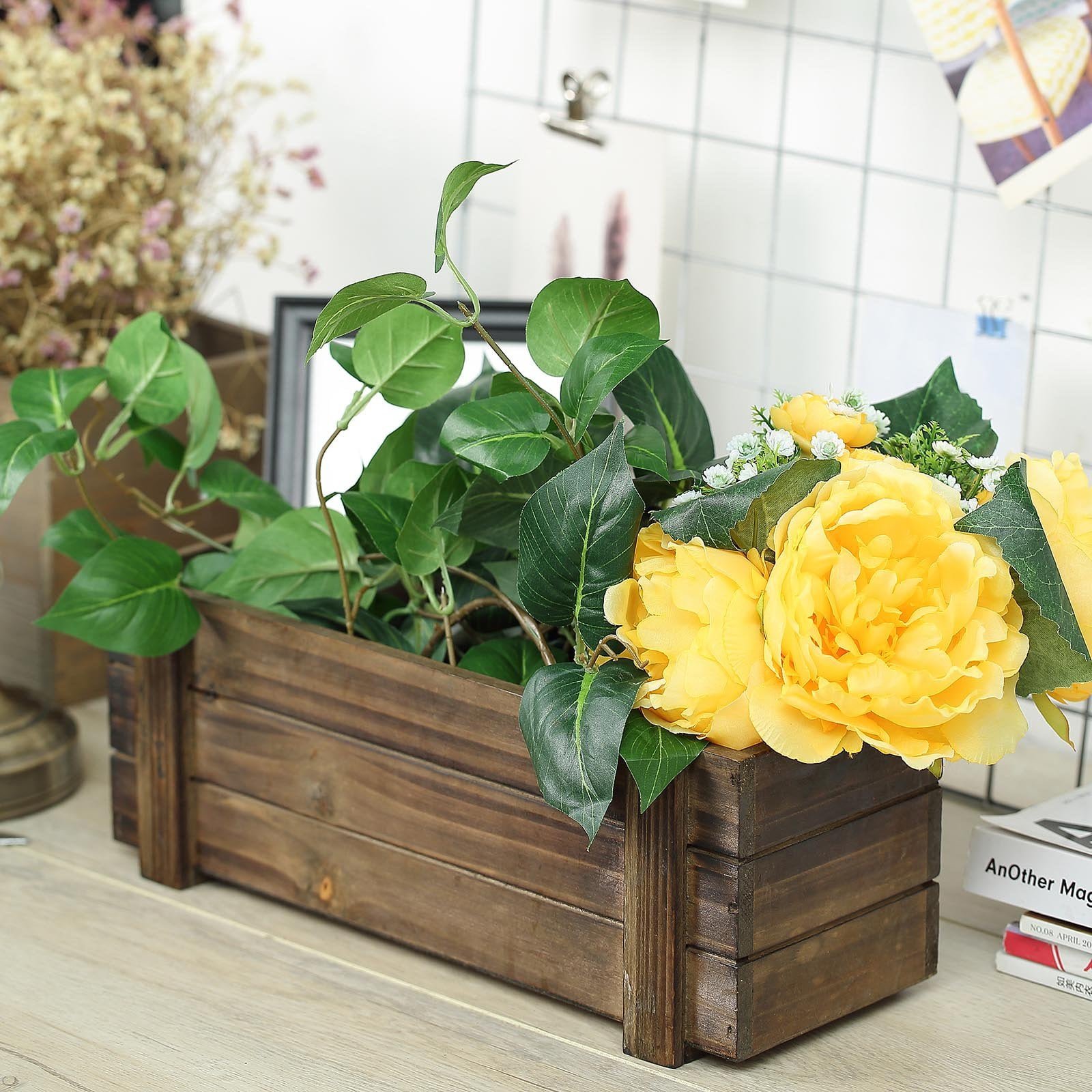 14"x5" | smoked brown rustic natural wood planter box with removable
