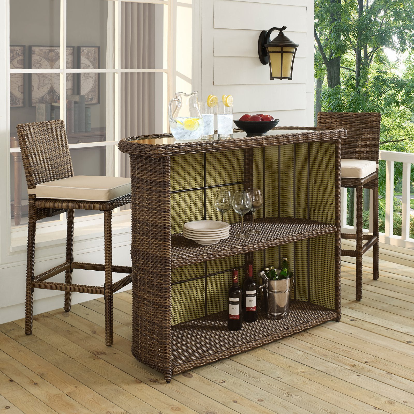 crosley furniture bradenton outdoor wicker bar - walmart - walmart