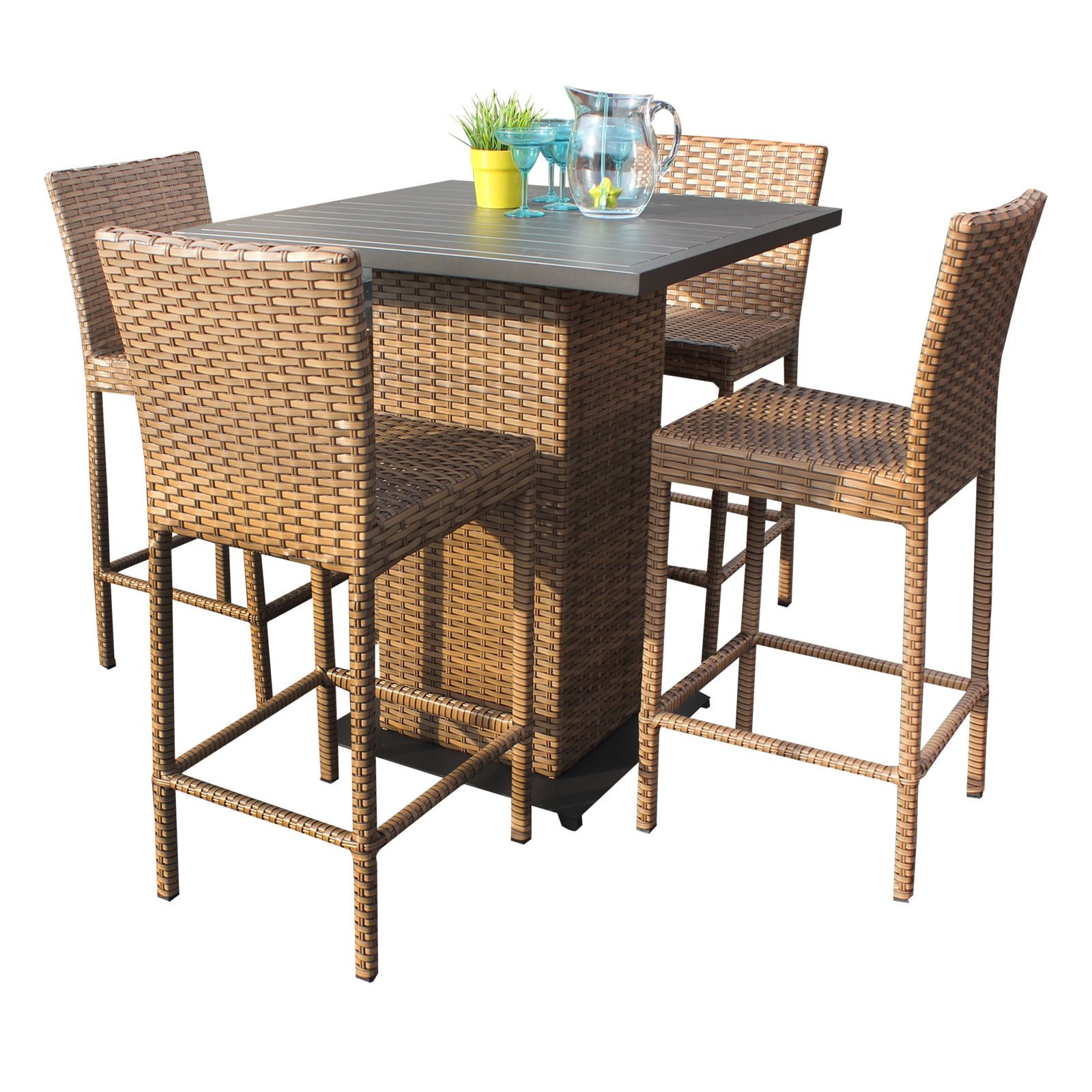 tuscan pub table set with barstools 5 piece outdoor wicker patio