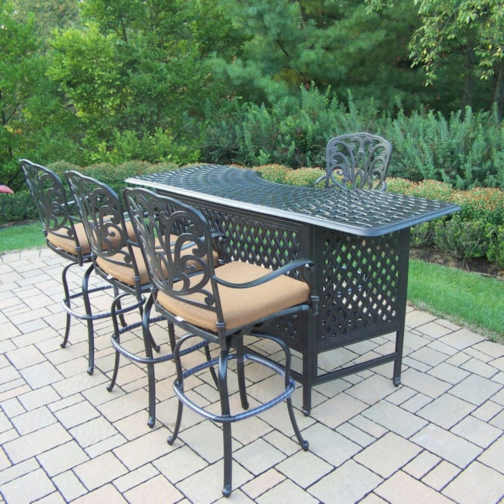 oakland living hampton 5 piece party bar height patio dining set