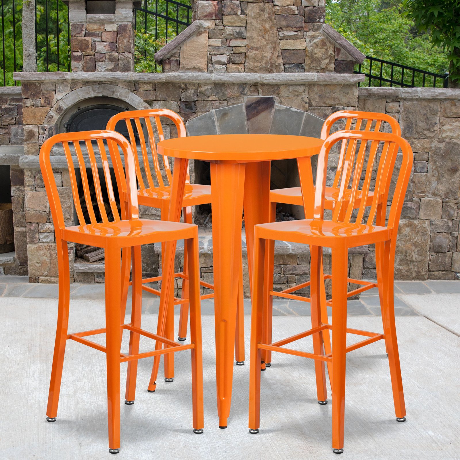 flash furniture 24" round metal indoor-outdoor bar table set with 4