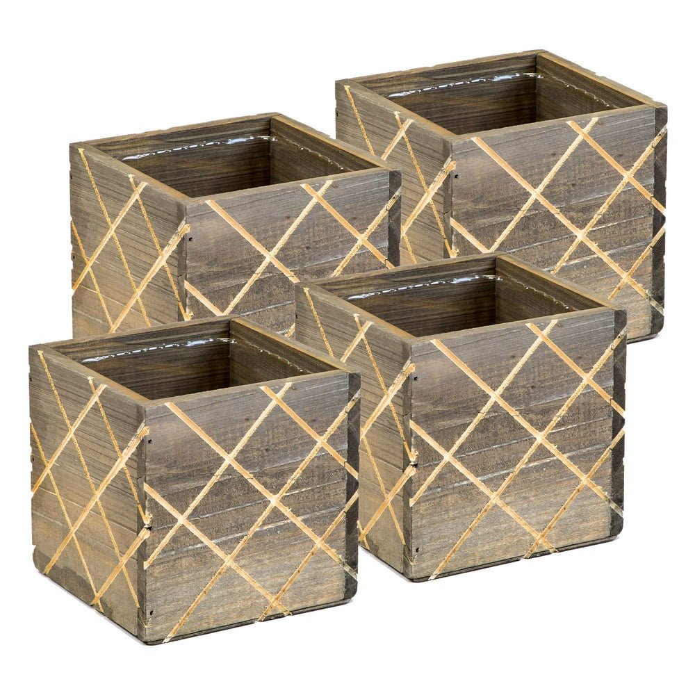 wood planter box with diamond cross hatch style, 5 inch square, plastic
