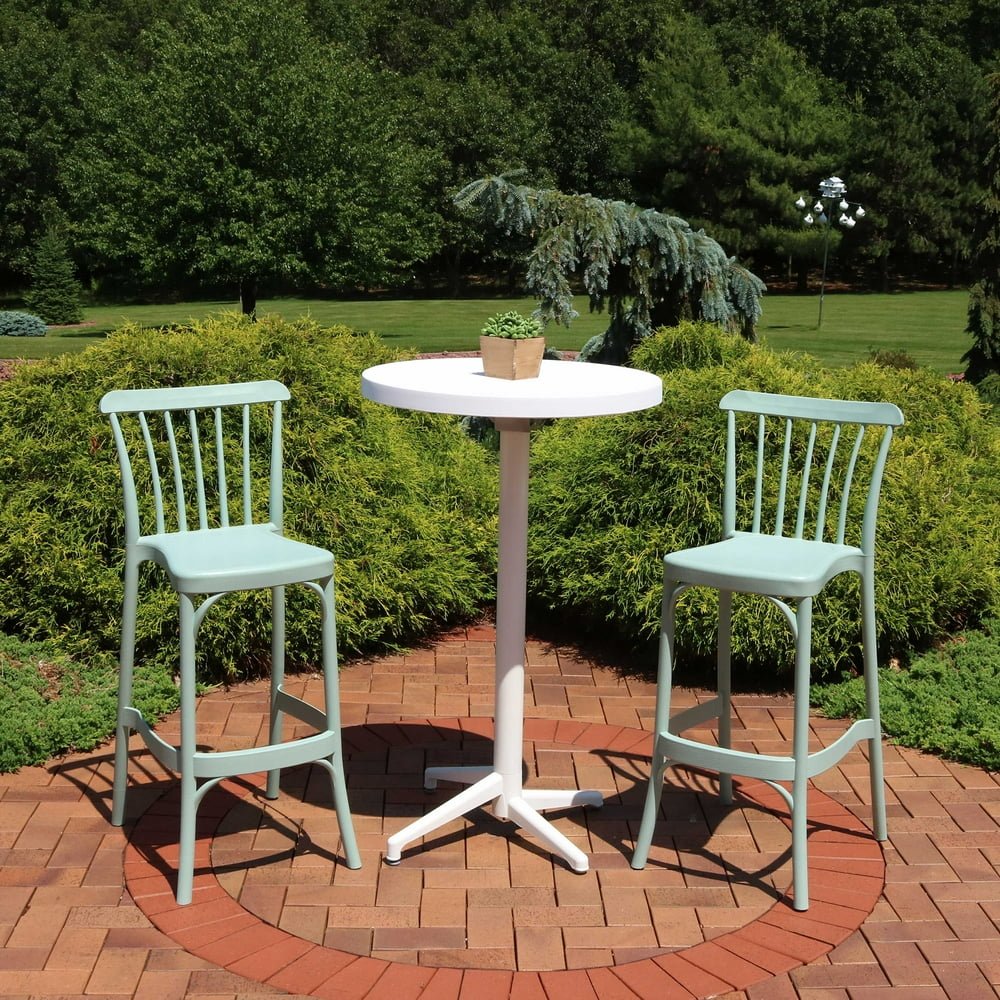 sunnydaze all-weather woodway outdoor 3-piece patio pub set - includes