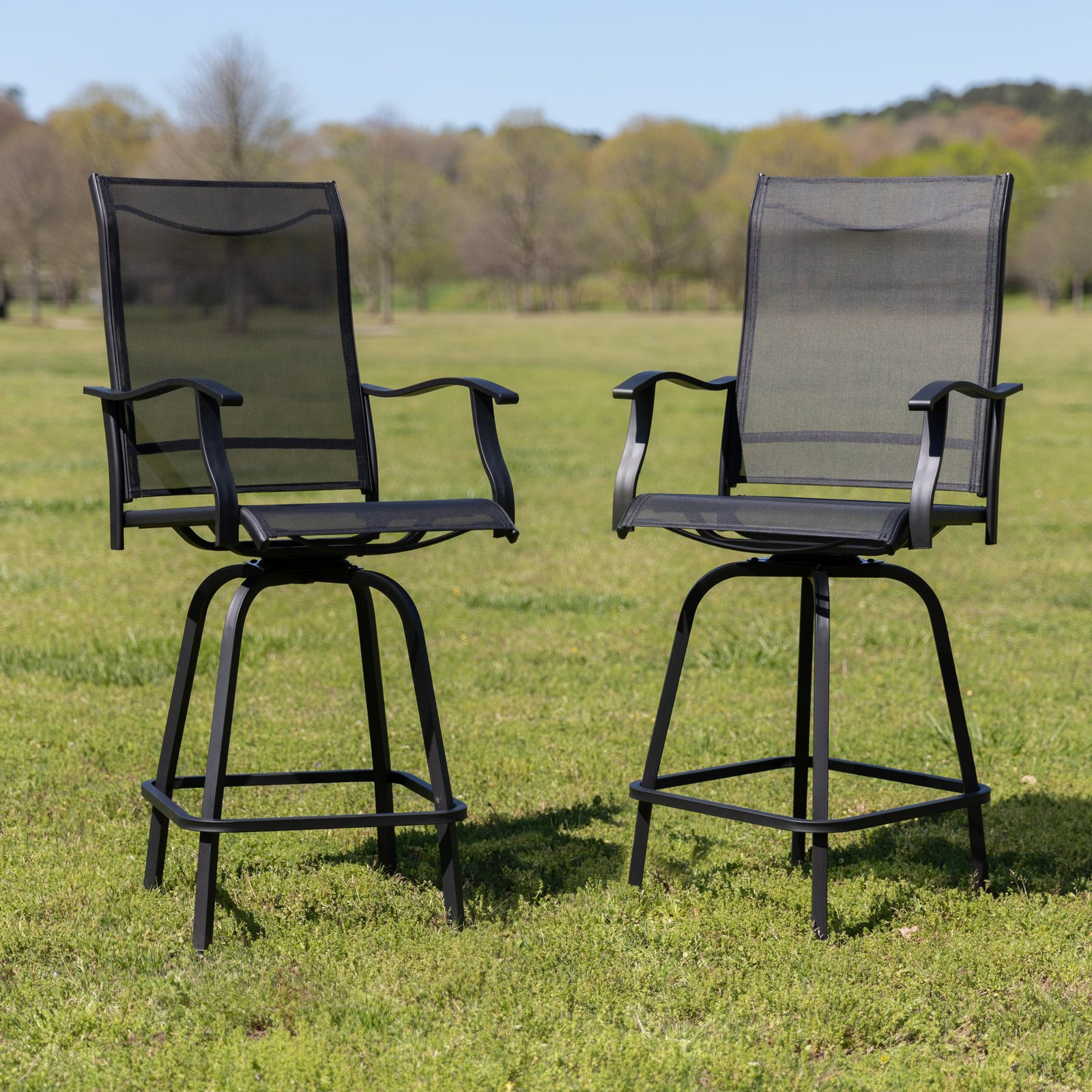 flash furniture 30" all-weather patio swivel outdoor stools, black, set