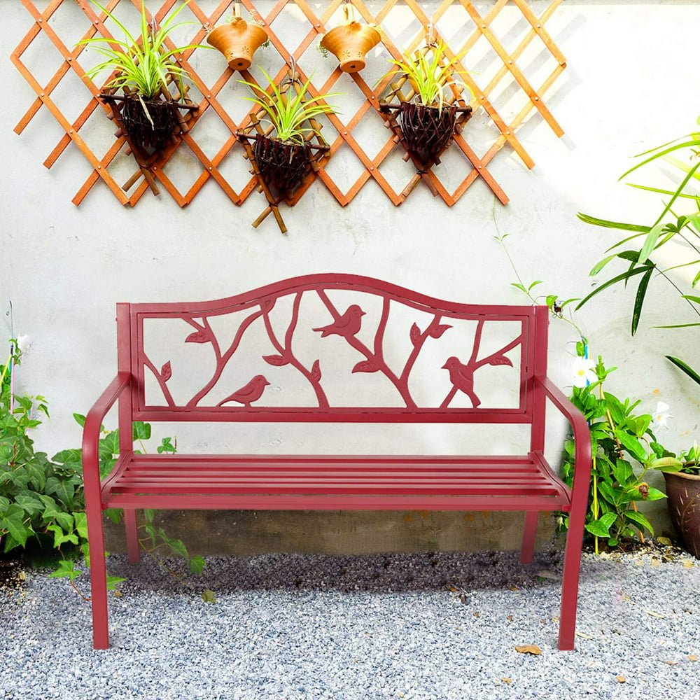 mf studio 50" patio garden and park yard outdoor bench, steel frame