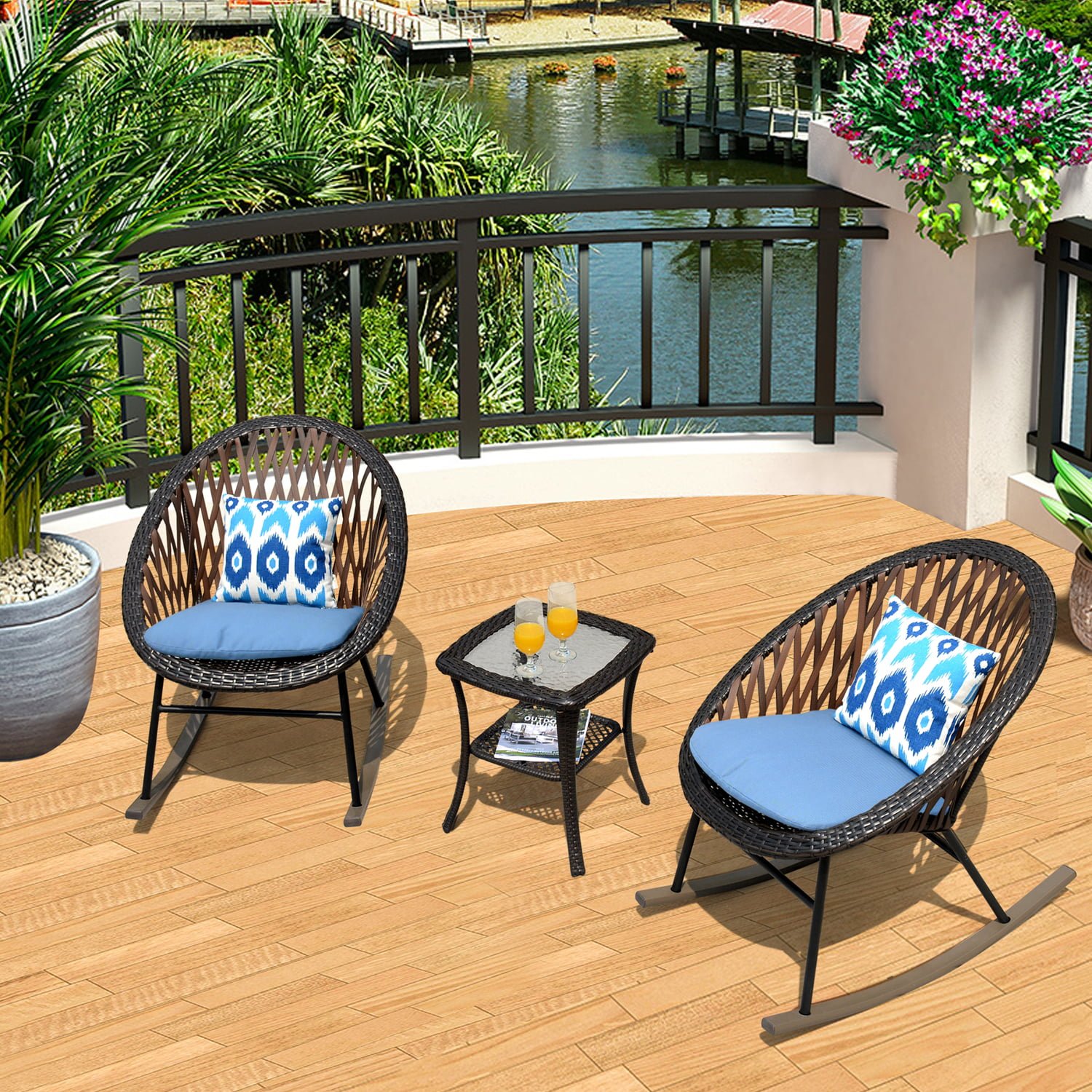 ovios 3 piece patio rocking chat set,patio outdoor furniture, porche