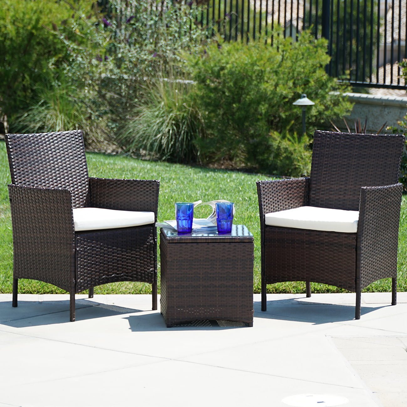 belleze 3pc outdoor patio wicker cushion seat coffee backyard yard high