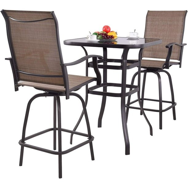 ubesgoo outdoor 3 piece bar set,brown all weather swivel bar chairs and