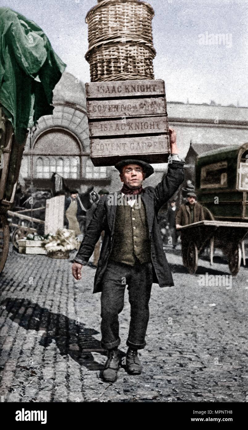 a covent garden market porter, london, c1922. artist: unknown stock