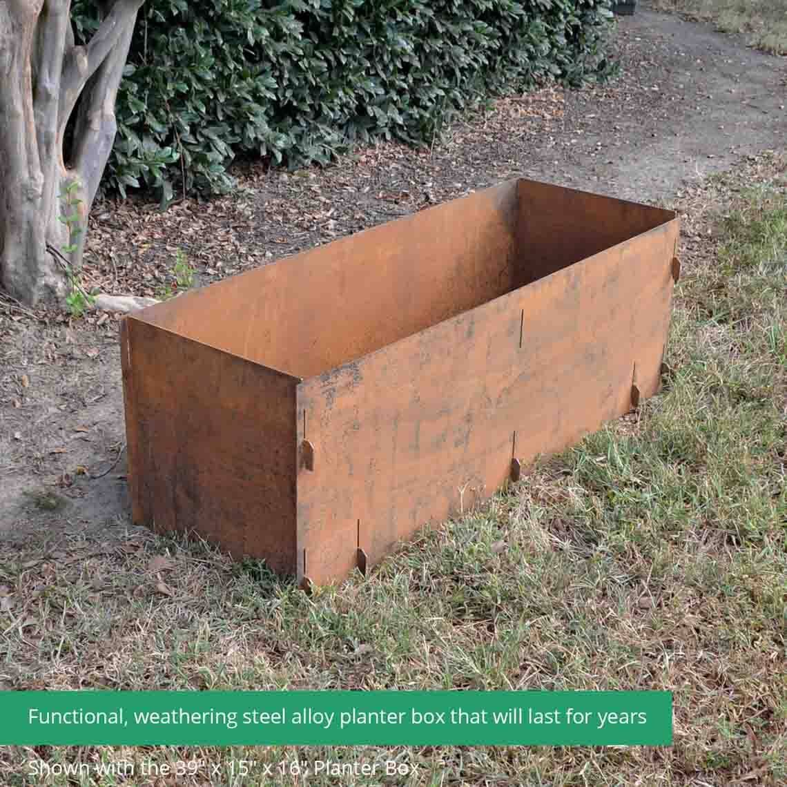 titan great outdoors 47 1/2" x 16 3/8" corten steel planter box