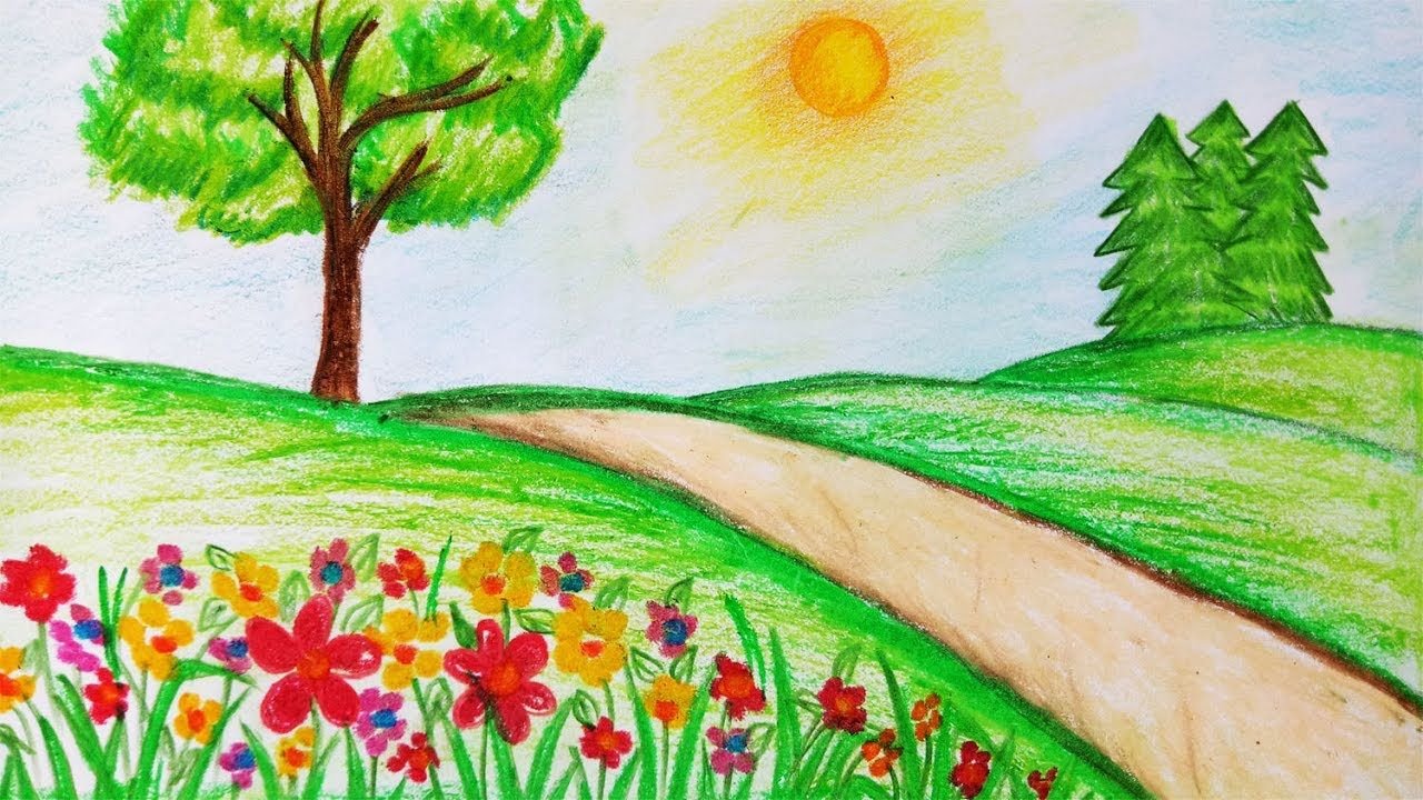 how to draw garden scenery.step by step(easy draw) - youtube | oil