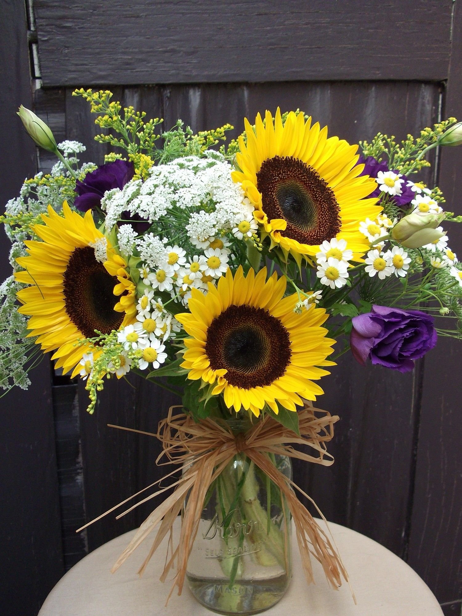 sunflower mason jar in 2019 | candace & john | wedding arrangements