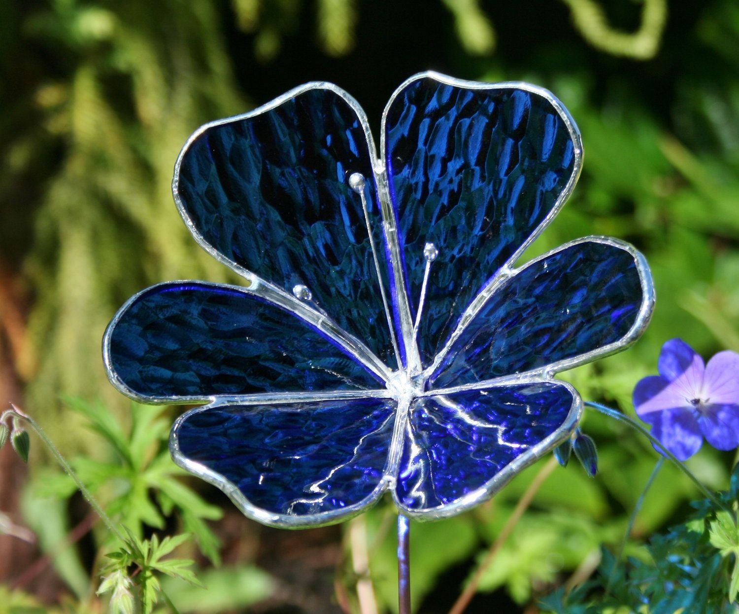 stained glass royal blue flower garden ornament | glass ideas