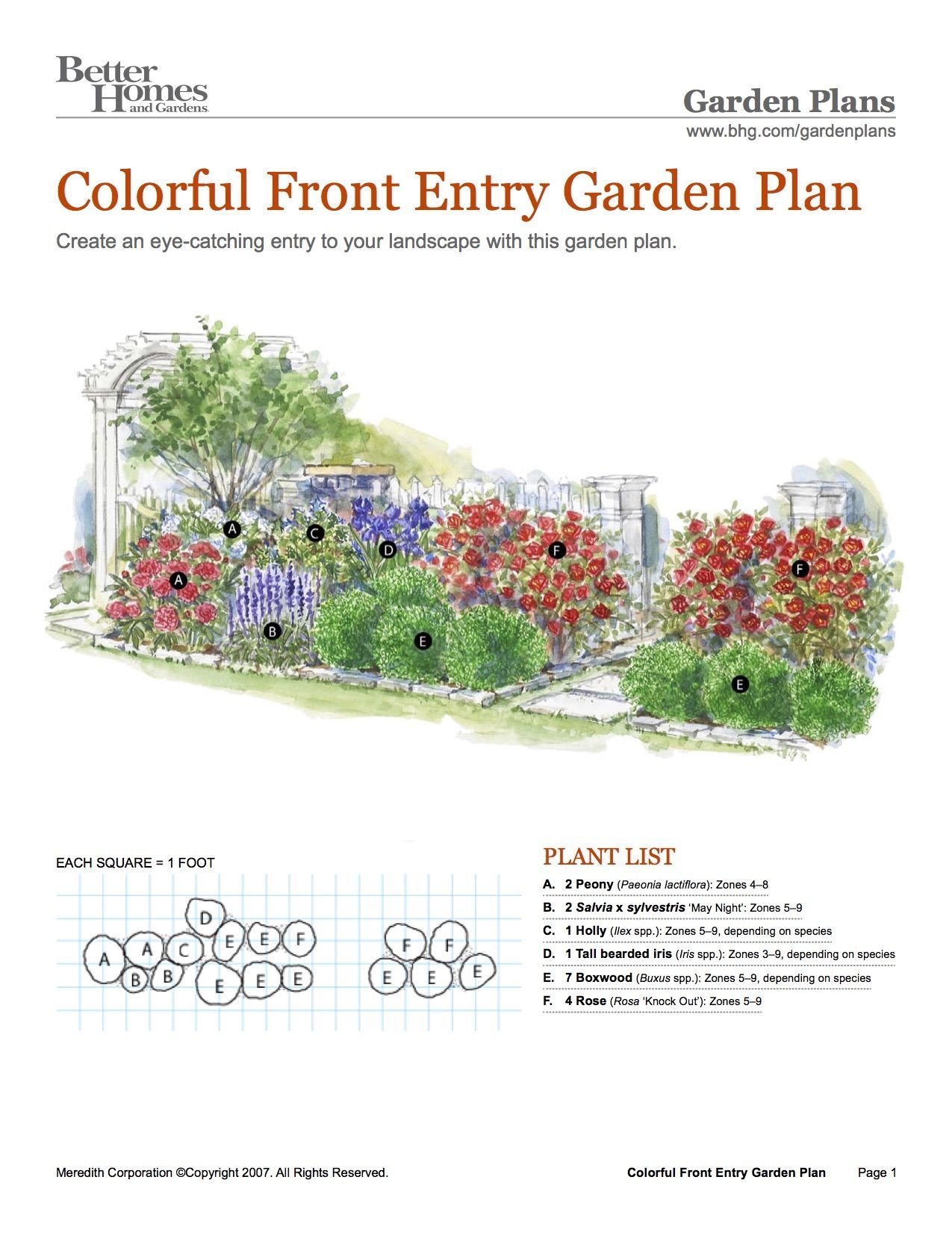 bhg - colorful front entry garden plan | front yard garden | flower
