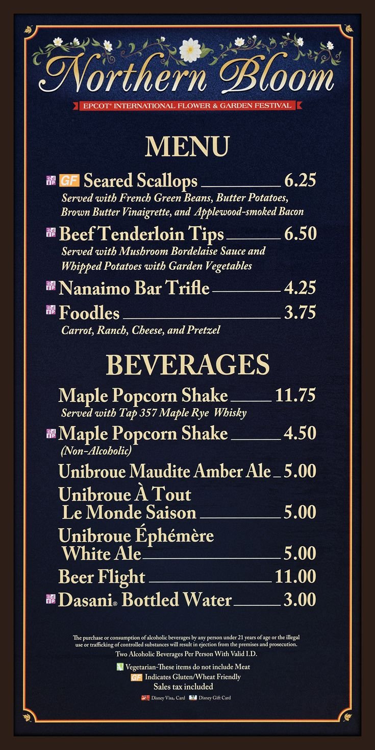 epcot flower and garden 2017 menu board and prices for northern