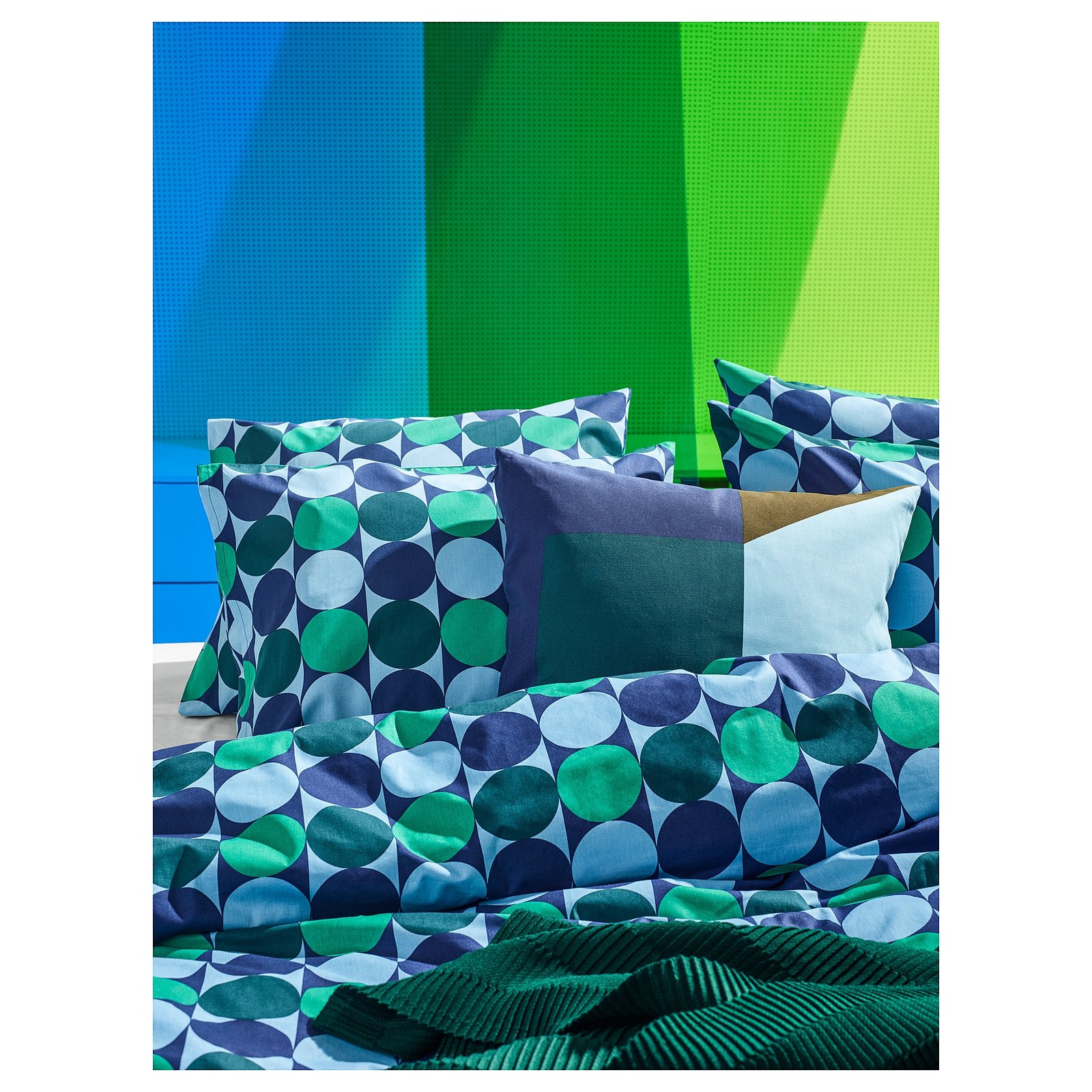 IKEA - MAJALISA Cushion cover blue, green/yellow | Green ...