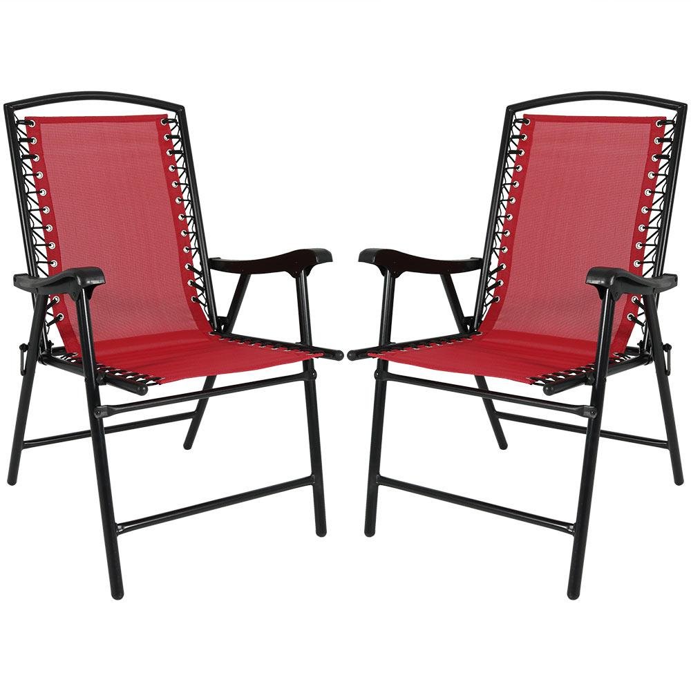 sunnydaze decor red sling folding beach lawn chairs (set of 2)-dl-085