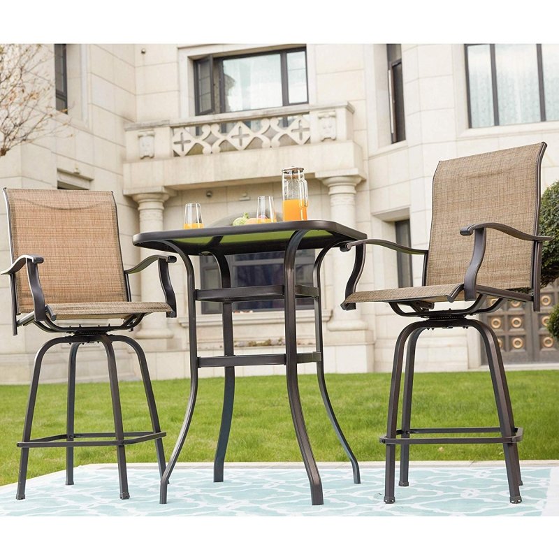 zimtown all weather black patio swivel bistro sets,2 piece height bar