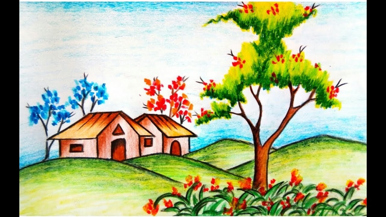 learn how to draw flower garden scenery ||drawing|| step by step (very easy)