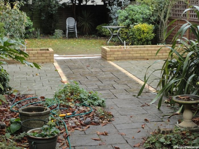 patio and brick raised beds | bromley | kent | garden designer