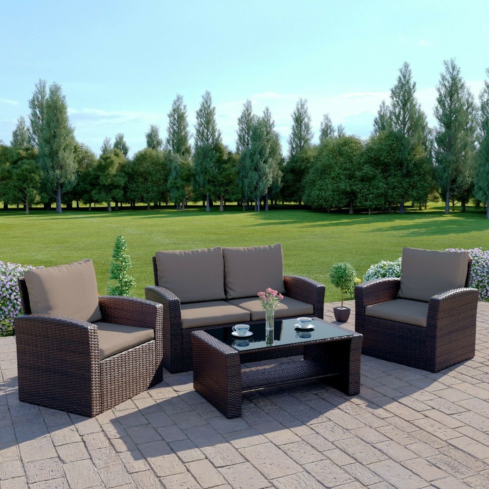 rattan garden furniture conservatory sofa set 4 seat armchair table