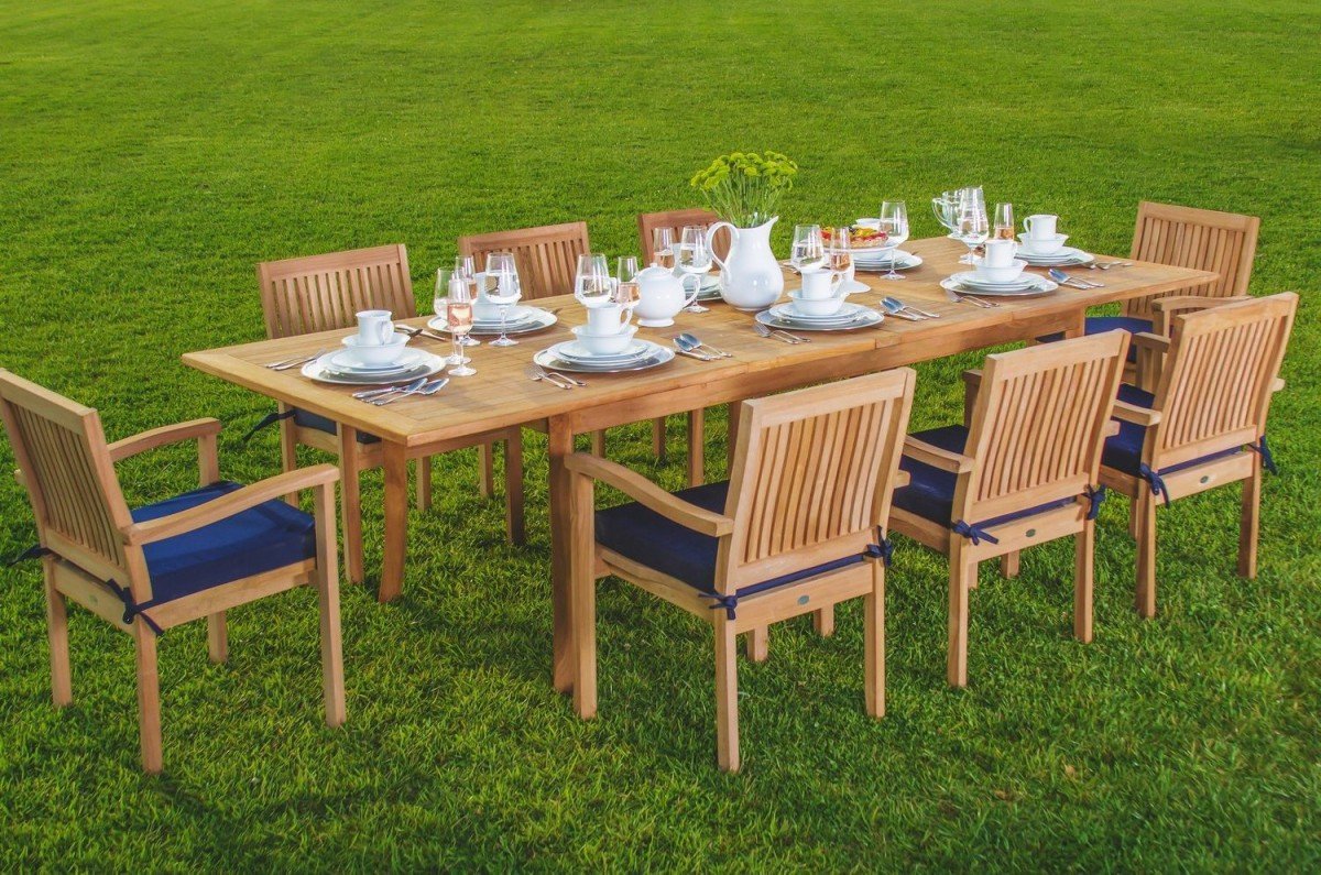 wholesaleteak 9 piece grade-a teak outdoor dining set with 94" table