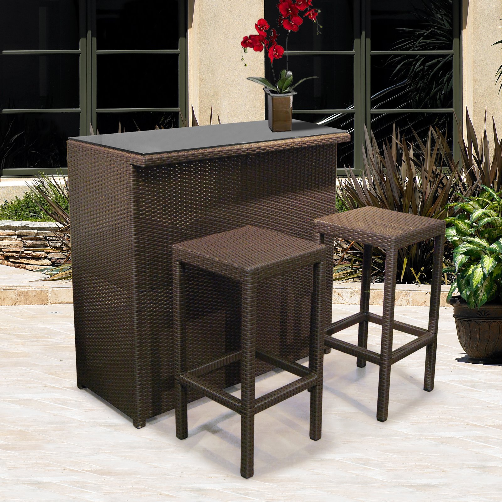 outdoor patio bar set - darlee st. cruz 3 piece cast aluminum patio
